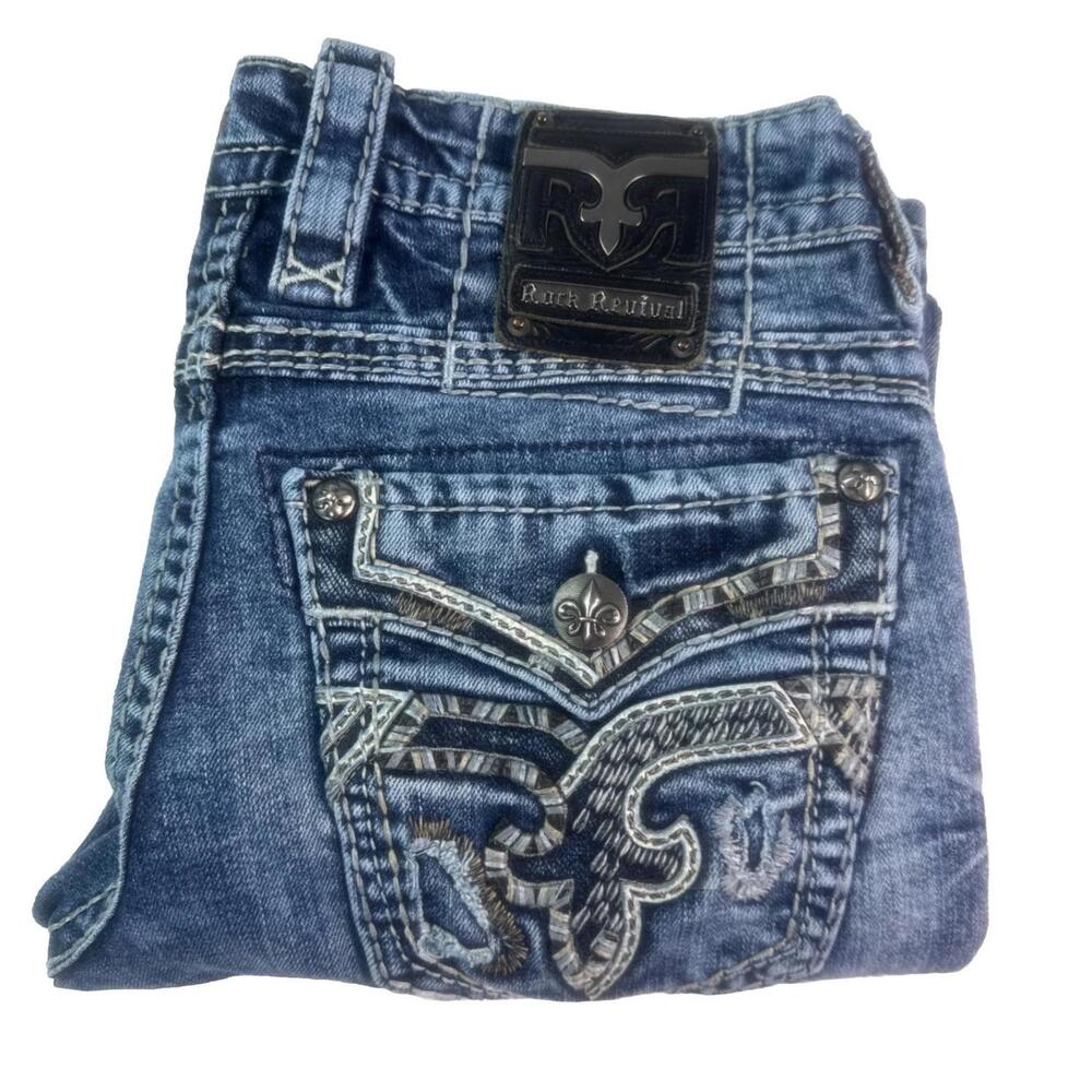 Mens Rock Revival  "Lampson" Slim Boot  Blue Jeans Size 32X29